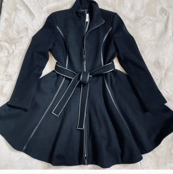 Dawn Levy NY Fergie  Black Fit & flare  Belted Wool  Coat  Sz L - Picture 17 of 17